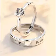 2 unids/set ajustable-corazón en forma de carta de cobre Chapado en plata 30% Cristal, anillo de los hombres de la joyería de las mujeres al por mayor Dropshipping. Exclusivo.