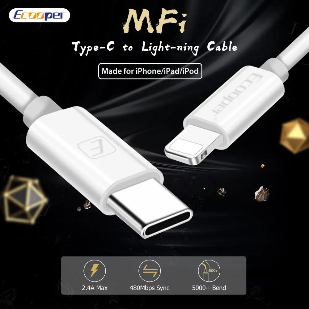 Ecooper MFi Certified Type-C to Light-ning Cable 2.4A for iPhone X XS XR XS MAX for iPad for iPod for iphone 7
Ecooper MFi Certified Type-C to Light-ning Cable 2.4A for iPhone X XS XR XS MAX for iPad for iPod for iphone 7