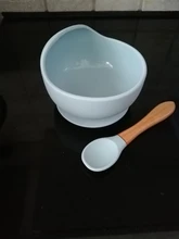 Tazón de silicona para bebé, vajilla de alimentación para bebé, tazón de succión, plato, manija de madera silicona, cuchara, juego de platos para bebé