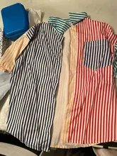 Joskaa-Blusa informal de verano a rayas con manga corta, camisa holgada con botones para mujer, 2021