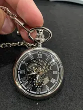 Reloj Mecánico de plata Lisa Reloj de bolsillo mecánico para hombre, esfera con mecanismo al descubierto, números romanos únicos, Steampunk, cadena FOB