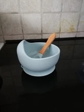 Tazón de silicona para bebé, vajilla de alimentación para bebé, tazón de succión, plato, manija de madera silicona, cuchara, juego de platos para bebé