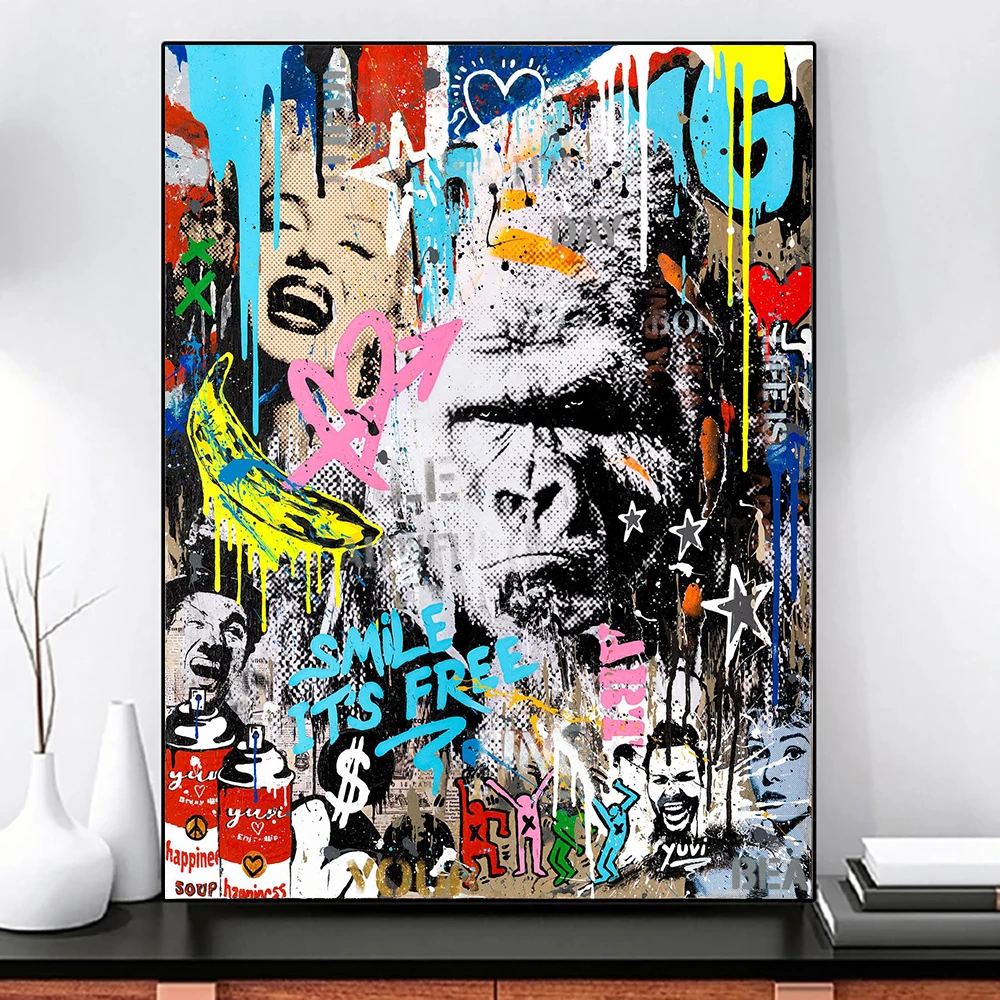 

Graffiti Art Gorilla Celebrity Portrait Poster Prints Pop Art Canvas Painting Prints Wall Art Picture Living Room Decor Cuadros