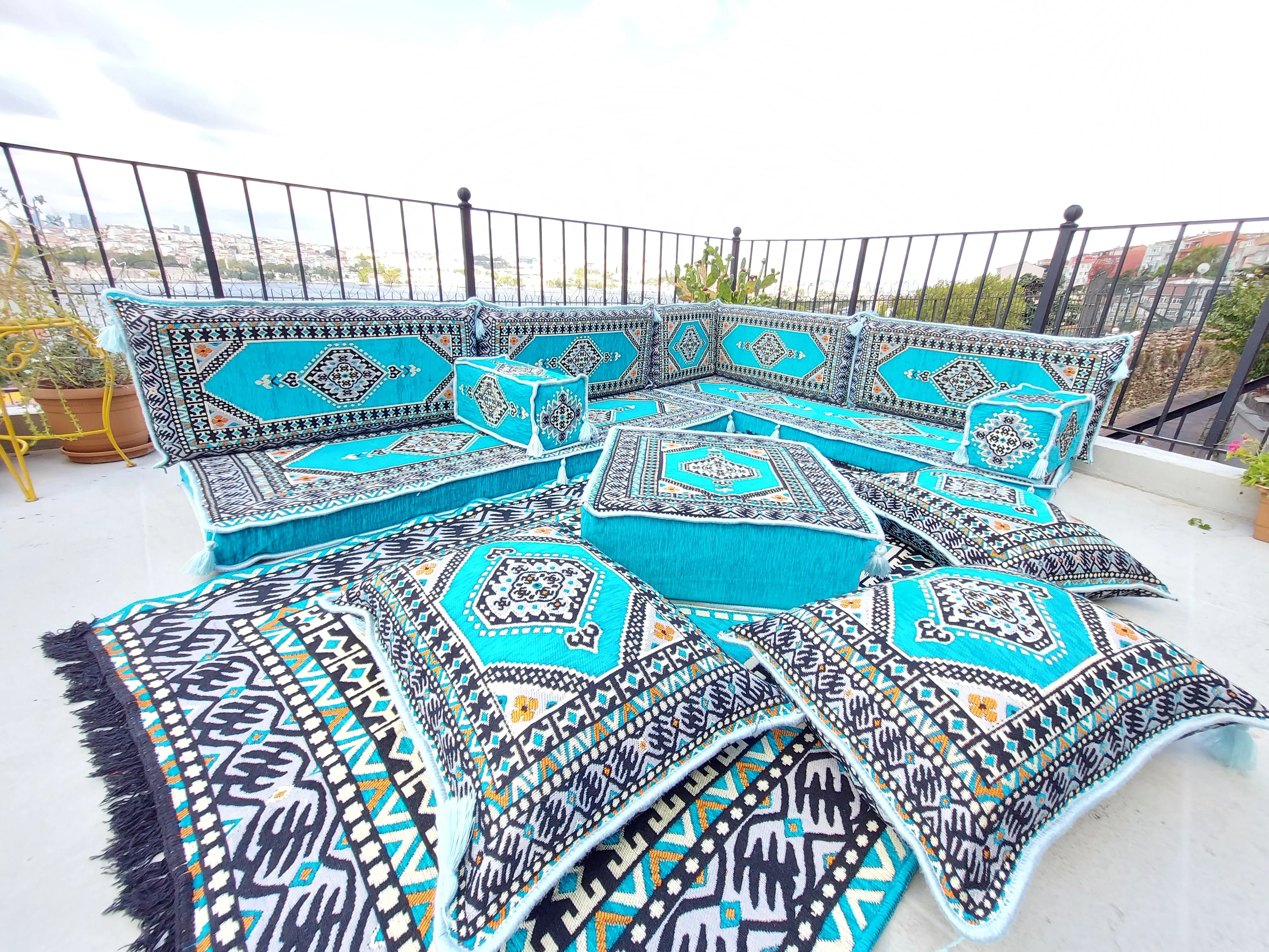 

Light Blue Floor Cushions, L Shaped Sectional Sofas, Corner Arabic Sofa Set, Pallet Sofa, Arabic Majlis, Pouffs