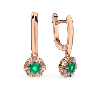 Gold earrings with emeralds and diamonds sunlight sample 585 
Gold earrings with emeralds and diamonds sunlight sample 585