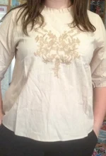 Blusa de algodón con manga abombada para verano, camisa bordada de talla grande con volantes para mujer