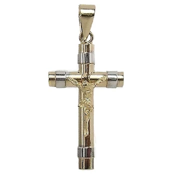 Cross crucifix 18k gold Christ 23mm. Bicolor round stick smooth golden stripes Silver
Cross crucifix 18k gold Christ 23mm. Bicolor round stick smooth golden stripes Silver