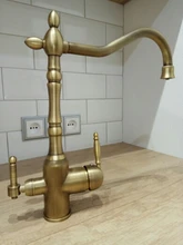 Grifo de agua purificada pulido dorado, grúa de Mezclador caliente y frío, doble Mango, montaje de cubierta de rotación de un orificio, material DE LATÓN