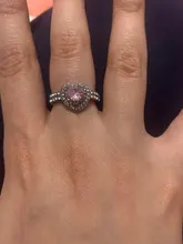 Modyle-anillos de boda con corazón para mujer, Color plata, cristal rosa, circonita elegante de lujo, anillos joyas regalos de compromiso