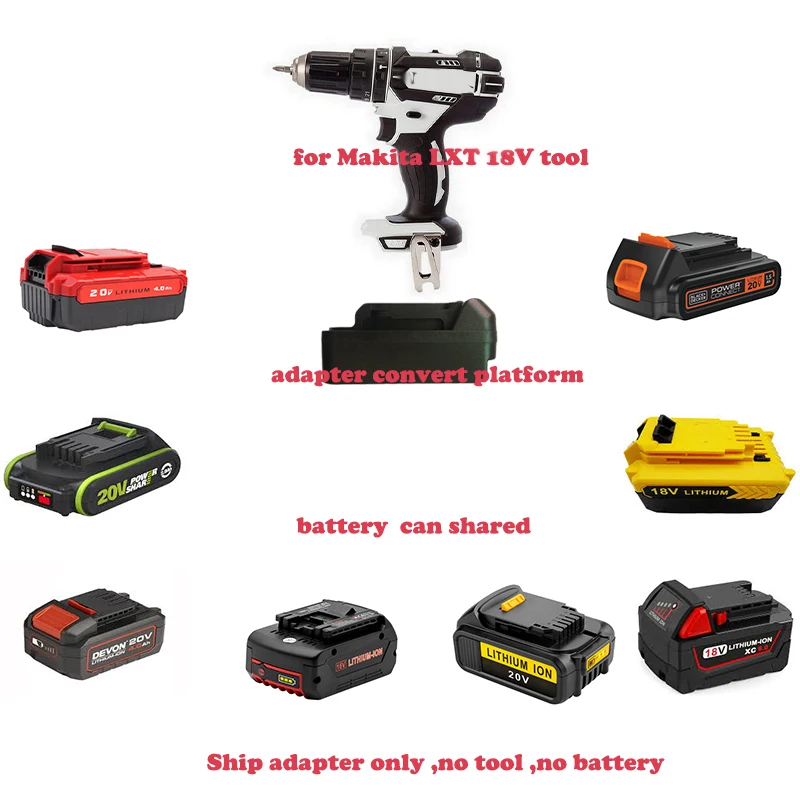 

Adapter for Makita LXT 18V tool work for dewalt DCB 200 milwaukee 18V bosch BAT 18/20V lithium battery