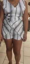 Mono ajustado informal para mujer, ropa de trabajo con cuello en V, corto, sin mangas, a rayas y botones, mono con diseño 2020