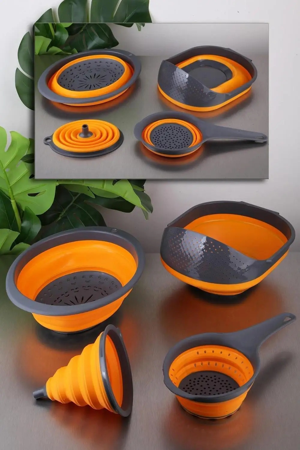 Складной кухонный набор 4 штуки воронка сетчатый оранжевый очень прочный 3 разных