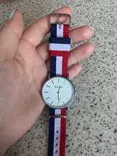 Reloj clásico a rayas de nailon para mujer y hombre, pulsera de cuarzo de marca de lujo, reloj femenino