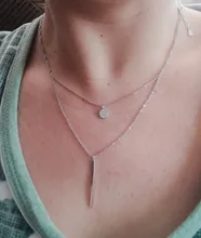 Collar de doble capa de Plata de Ley 925, redondo brillante, circón completo, collares con colgantes largos, regalo para niña, accesorios finos NK062