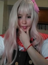 HUAYA-peluca rizada largo ondulado Lolita con flequillo para niña, peluca de Cosplay de fiesta diaria, sintética, resistente al calor, Color rosa degradado