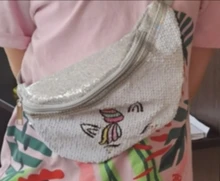 Riñonera con estampado de lentejuelas de unicornio para niños, bolso de pecho con dibujos animados, de viaje al aire libre, bolsillo para teléfono