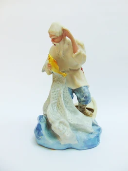 Old Man and goldfish, 17 cm. Biscuit, painting. USSR, Artel ceramic (polonnoe), 1950 s Left p 
Old Man and goldfish, 17 cm. Biscuit, painting. USSR, Artel ceramic (polonnoe), 1950 s Left p