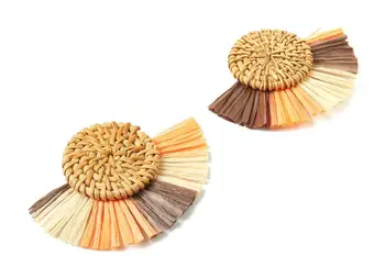 Rattan Raffia Tassel Round Charms - Round Earrings with Fan Tassels - Woven Earrings - 2Pcs/Lot - 82.9x60.58x6.72mm - RT1337
Rattan Raffia Tassel Round Charms - Round Earrings with Fan Tassels - Woven Earrings - 2Pcs/Lot - 82.9x60.58x6.72mm - RT1337