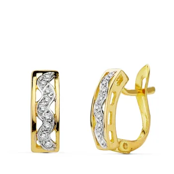 Gold earrings 18k Two-Tone band curve zircons openwork rectangular first communion closure Catalan
Gold earrings 18k Two-Tone band curve zircons openwork rectangular first communion closure Catalan