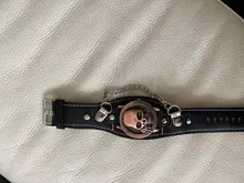 Reloj de pulsera de cuarzo con correa de cuero para hombre, cronógrafo Steampunk con tapa de Calavera, con cadena, 2019