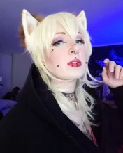 MEIFAN-peluca corta de Cosplay para hombre cabello liso de Lolita, fibra de alta temperatura, largo sintético, Rubio claro, coleta