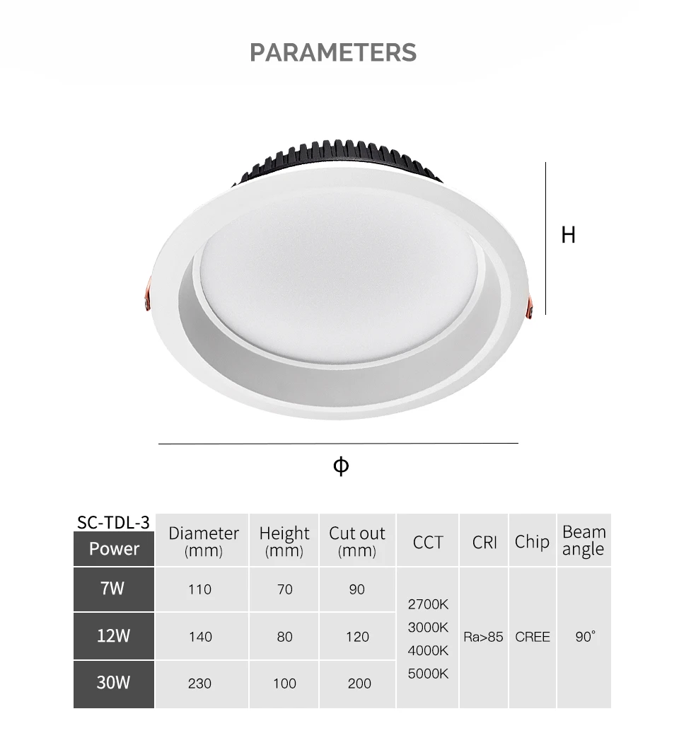 SCON DC220V/110V 7W 12W Bathroom Living room Bedroom All White Modern Thin Bezel Frame Ceiling Dimmable Recessed LED Downlight