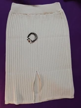 Falda larga de punto para mujer, falda de media longitud, de cintura alta, de un paso, de otoño e invierno, elegante, con abertura