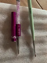 AKiHi-pincel de dibujo pintado en Gel UV, pinceles planos para manicura, Mango Verde con tapa de Metal