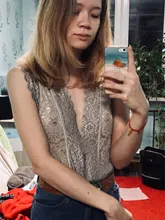 Jumpsuit Club Body-Tops Floral Women Summer Sleeveless Sheer Sexy Hollow-Out V-Neck Lace