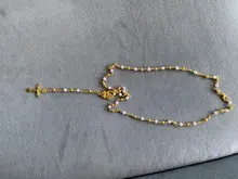 Collar de Rosario, collar con colgante de cruz de Jesucristo, cadena larga de cuentas de aleación para hombres y mujeres, joyería de moda cristiana de la Virgen María