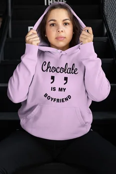 

Angemiel Wear Chocolate Is My Boyfriend Pink Women 'S Hooded Sweatshirt