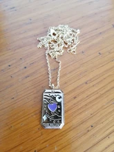 Collar con colgante creativo de Tarot esmaltado para niña, colgante de tarjeta, oro de 16K, Platd cuadrado, Luna, Sol, mundo, amor, poder, pareja, 2021
