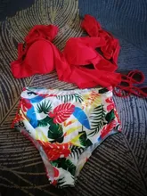 Bikini Swimwear Bathing-Suits Beach-Wear Ruffle Off-The-Shoulder High-Waist Summer Sexy