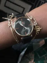Reloj de pulsera analógico para Mujer, 5 uds., correa de cuero, de cuarzo, negro