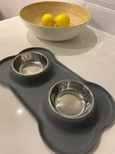 Cuenco antideslizante doble para perro con alfombrilla de silicona, cuencos de Alimentación de Mascotas duraderos de acero inoxidable Alimentador de agua para perros y gatos