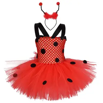 

Girls Ladybug Tutu Dress Red black Polka Dot Birthday Party with Headband Set Kids Cosplay Dance Photo Props Tutu Dresses 0-8Y