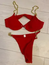 Sujetador de cierre frontal acolchado para mujer, ropa de baño Sexy de Color sólido, Bikini con cadena, bañador 2020