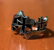 Gótico de plata Chapado en Color Retro Punk Hip-Hop Cruz hueca anillos ajustables anillo regalo de la joyería para hombres mujeres Vintage Unisex joya