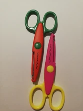 Tijeras de encaje para niños, accesorio de Metal y plástico para manualidades, libros de recortes, foto y colores, decoración de diario de papel con 6 patrones, 1 ud.