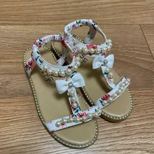 Zapatos Infantiles para niñas nuevas sandalias de verano los niños perla abalorios sandalias de playa con calce Enfants plana Escuela de zapatos para bebé de la UE 21-30