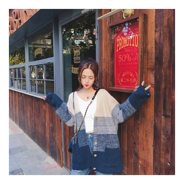 Obrix Sweet Loose Female Cardigan V-Neck Single Breasted Striped Pattern Pockets Woolen Cardigan For Women
Obrix Sweet Loose Female Cardigan V-Neck Single Breasted Striped Pattern Pockets Woolen Cardigan For Women