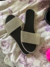 Sandalias de verano de las mujeres Flip Flops Rhinestone plana Sandalias, zapatillas de Mujer zapatos de punta redonda de lujo Bling Sandalias Mujer 43