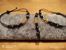 Feng Shui negro obsidiana pulsera trenzada pulsera Pixiu suerte hecho a mano riqueza amuleto trenzado Unisex regalo Decoración