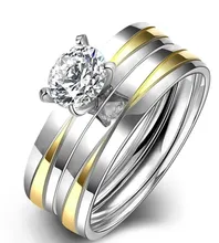 Anillos de boda de cristal para hombre y mujer, joyas de acero inoxidable doradas, a la moda, para amantes, regalo de joyería