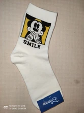 Disney-Calcetines transpirables con diseño de expresión de Mickey para mujer, medias de color sólido, para adulto, fresco y divertido, 1 par