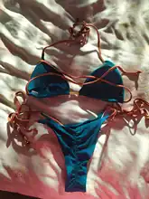 Bañador Sexy de estilo Halter para mujer, microbikini con Tanga, Bikini Push-Up brasileño con, estampado de plantas tropicales, traje de baño Mini con cordón 2020