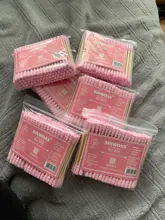 100 unids/pack Rosa doble cabeza hisopo de algodón palos mujer removedor de maquillaje de algodón punta médica para nariz y orejas de limpieza a prueba de polvo