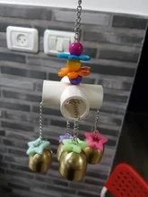 Pajita de madera colorida para loros, juguete interactivo colgante con campana para interior y exterior, jaula para loros, accesorios para mascotas