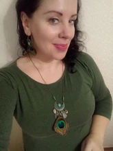 Nuevo estilo Tassel Peacock Feather Bohemio Collar largo Shell Suéter Cadena de cuero Joyería Exagerado Diseño Envío de la gota