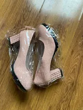 Rimocy-zapatos de tacón alto grueso para mujer, calzado de piel sintética de Color sólido a la moda, para fiesta y boda, boca poco profunda